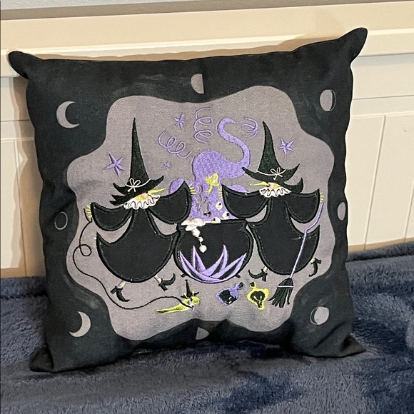 Other - NEW Halloween Witch Sisters Cauldron Pillow – 10x10 Black & Purple Spooky Decor